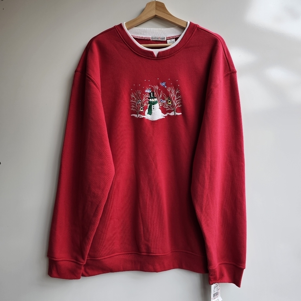 NWT Vintage Womens Red Snowman Sweatshirt Christmas Shirt 2X Embroidered, NOS